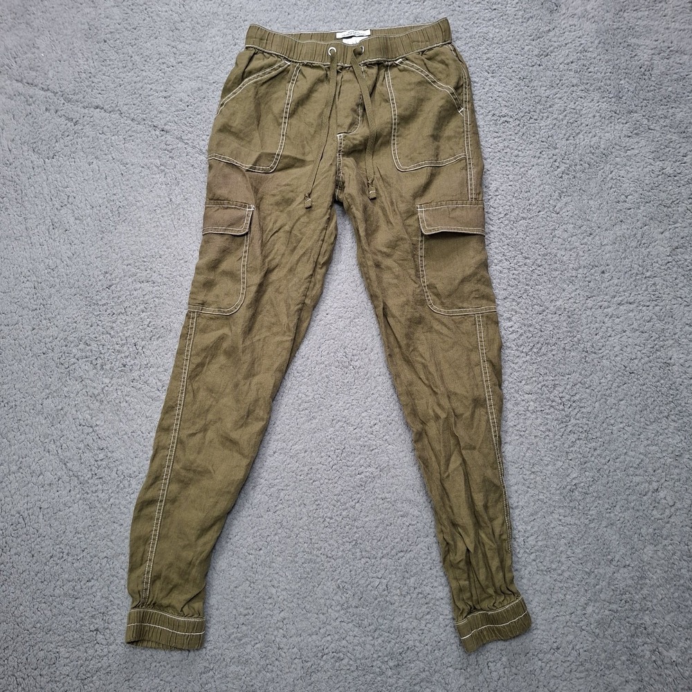 Nicole Miller Jogger Pant Womens XS European Flax Linen Cargo Utility Beachy‎